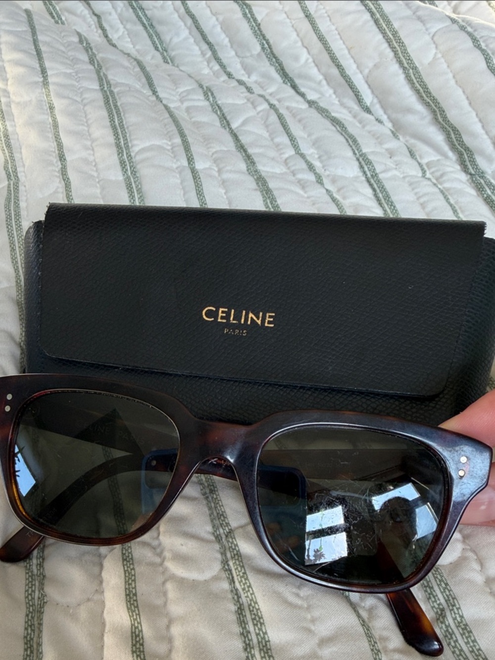 Celine Tortoiseshell Acetate Sunglasses with Black Lenses
